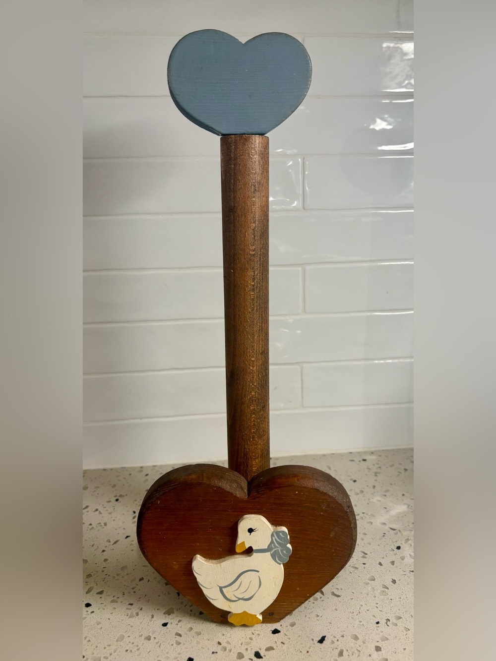 Wooden Heart with Goose Paper Towel Holder Vintage